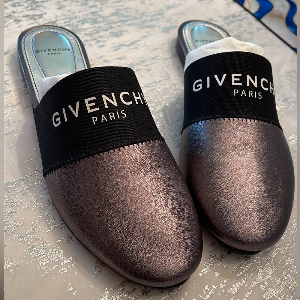 Givenchy silver and black mules size 6.5